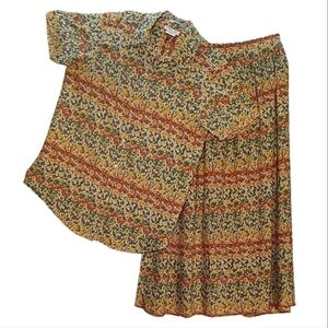 Central Falls Skirt Top Set Pull on Midi Wm Lg Button Up Yellow Floral Summer